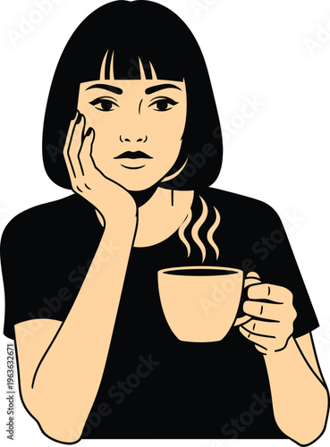 Woman with a cup of coffee looking tired