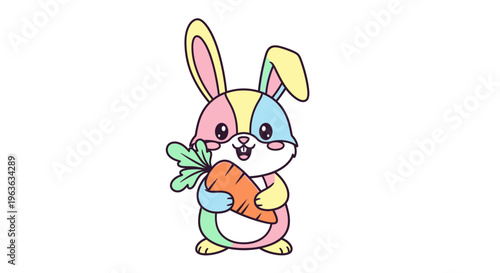 Colorful Easter Bunny Holding Carrot.
