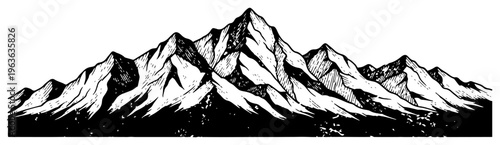Hand drawn mountain range vector illustration in vintage sketch style