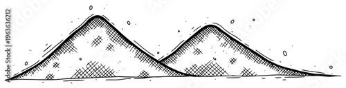 Hand drawn illustration of small sand dunes or dirt hills
