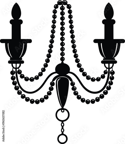 Black iron two arm candelabra with beaded details