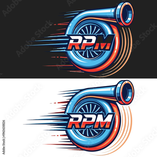 RPM turbocharged speed logo design.