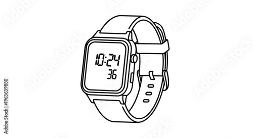 Digital Smartwatch, Electronic Watch, Time Display, Vector Illustration