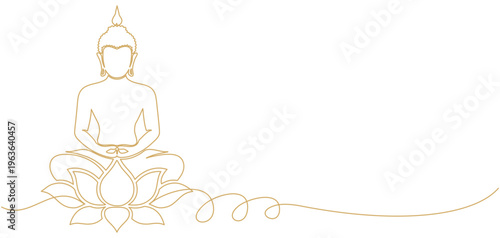 Vector line art style illustration of buddha on lotus for vesak day