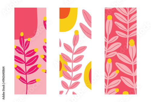 Vibrant floral patterns with pink yellow and orange hues on white background