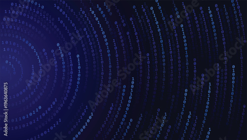 Matrix vortex. Blue binary digital tunnel. Abstract number spiral circular portal, programming, coding and cybersecurity concept. Hi Tech, futuristic and science vector background