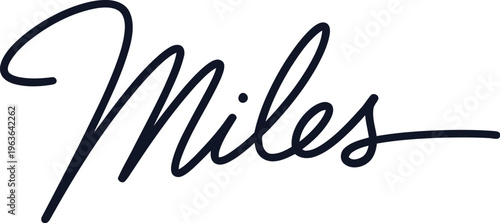 A simple black cursive signature of the name Miles on a white background