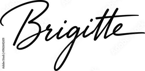 A elegant black cursive signature of the name Brigitte on a white background