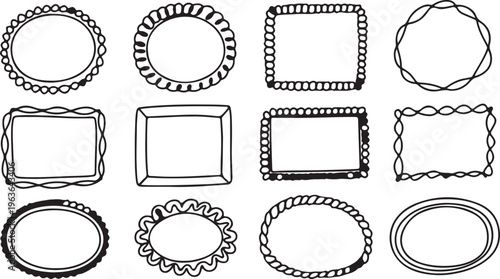 Assorted Hand Drawn Circle and Oval Doodle Frames with Unique Borders