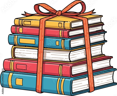 Pile of Hardcover Books Wrapped as a Gift for Education and Reading Concept