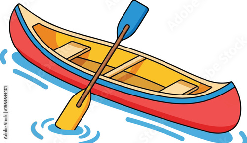Canoe Boat with Paddle Water Adventure Vector Illustration