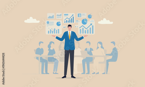 Market business businessman present virtual analysis graph and chart oh his both hands