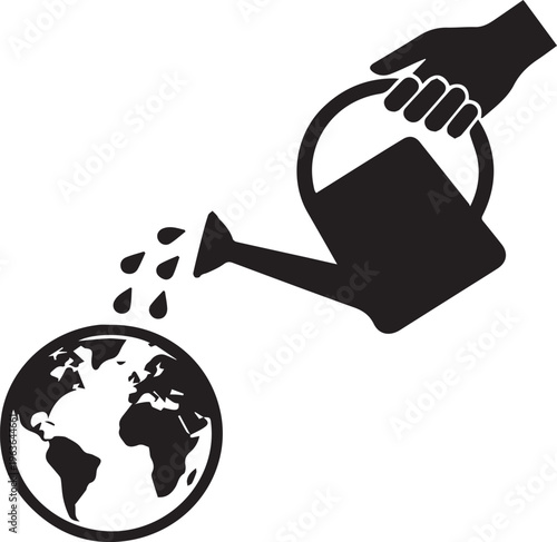 Watering Earth Globe Silhouettes Environmental Care