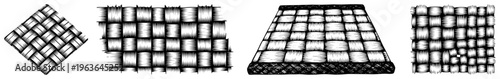 Hand drawn woven texture set in black and white engraving style