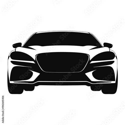 Sedan Car Front View Black Silhouette Vector – Realistic Automobile Illustration