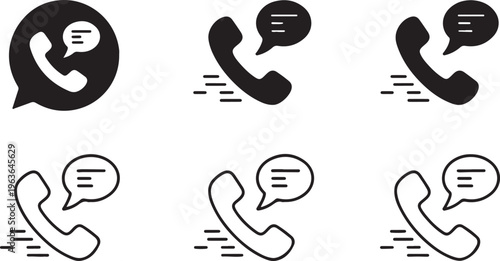 Collection of telephone receiver icons with message bubbles indicating communication or calling