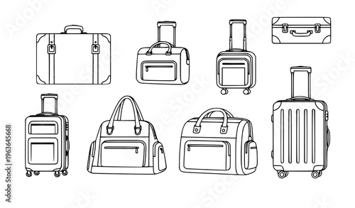 Travel suitcase outline icons luggage bag vector set