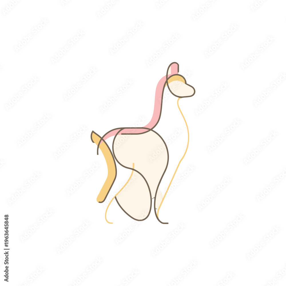 Fototapeta premium Minimalist Line Art Llama Illustration with Soft Pastel Colors.