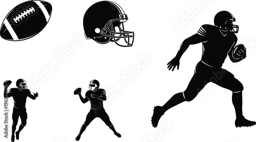 American football player and equipment silhouettes
