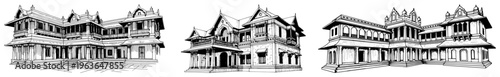Traditional Malay colonial style houses with wooden porches and ornate architectural details