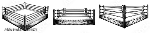 Architectural sketches of professional boxing rings from different perspectives