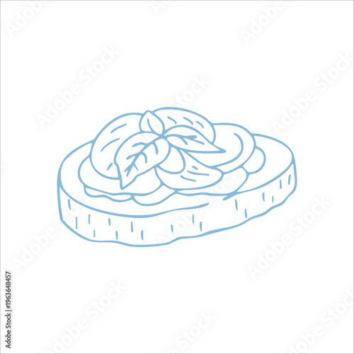 Whimsical Hand-Drawn Doodle of Bruschetta with Mozzarella and Basil