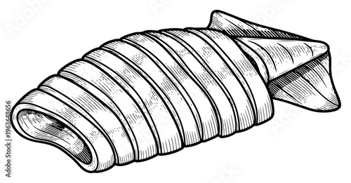 Detailed ink sketch of a whole grilled squid or calamari steak