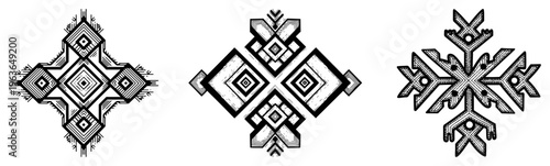 Set of hand drawn geometric ethnic ornaments in native american tribal style
