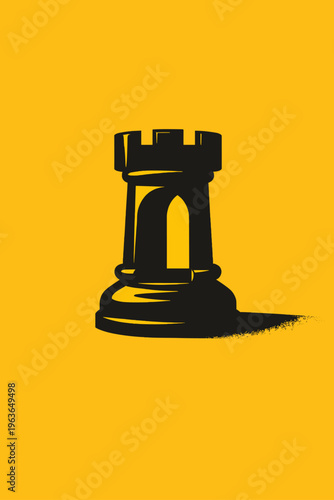 Chess rook with long shadow. Defense and stability strategy concept.