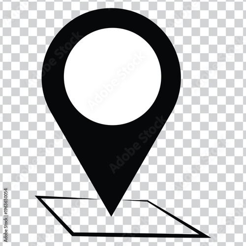 Minimalist Black Solid Map Pin Icon with Square Perspective Base, Simple Location Marker Vector Illustration for Navigation and Interface Design.
