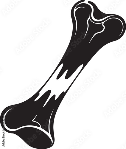 Black silhouette of large animal bone isolated on transparent background symbolic of anatomy and archaeology or pet food and veterinary medicine icon.