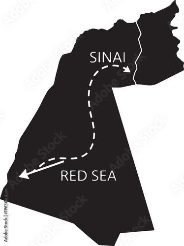 Sinai and red sea map vector illustration. detailed outline map of sinai peninsula region showing red sea route. travel and geography concept.