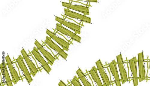 Abstract green bamboo stalks with black lines on white