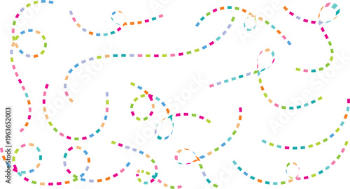Colorful dashed lines and loops on white background