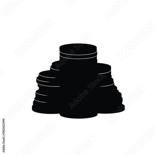 Stack of black coins with white outlines on a white background