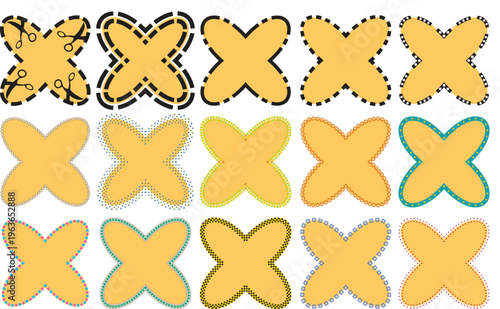 Yellow clover shapes with decorative borders and scissors