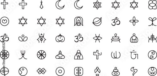 Religious symbols, icons, and signs, 40 elements, vector graphics