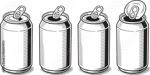 Four Black and White of Aluminum Cans Showing Different Stages of Opening traced cover