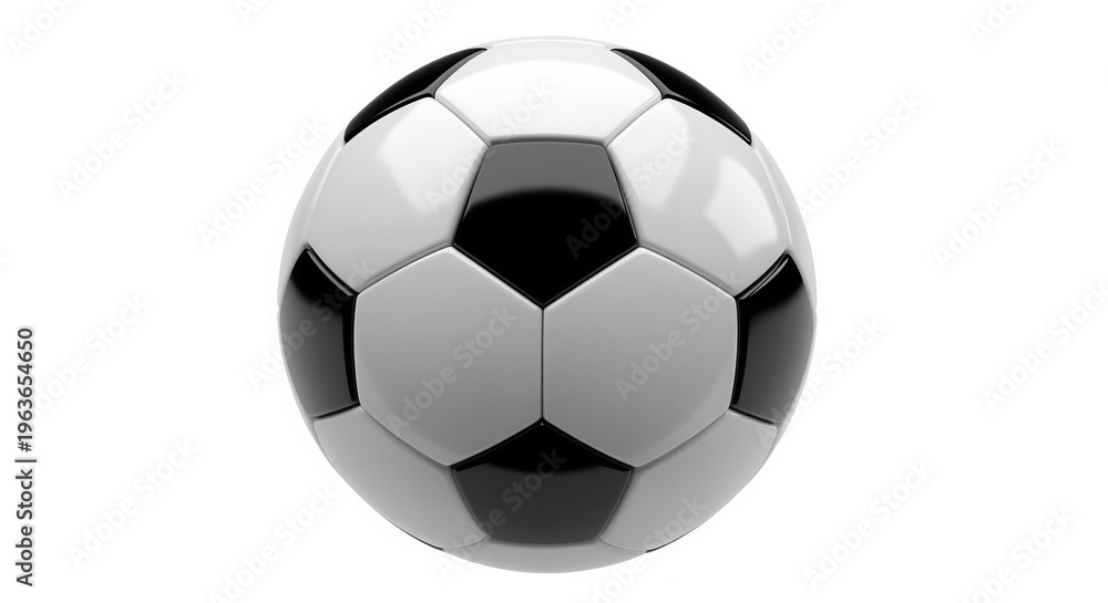 Fototapeta premium Classic black and white soccer ball with traditional pentagon and hexagon panel design on white background. Perfect for athletic projects, team promotions, and football-related content.