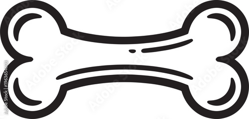 Hand drawn black outline of a dog bone with a simple cartoonish style and a white background Keywords: dog bone, pet, animal, treat, chew, toy