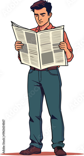 uomo che legge il giornale di carta cartaceo vettoriale	
