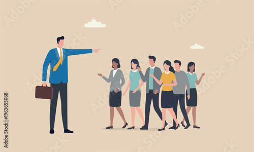 Thought mountai lines minimal shading direction concept, confident businessman leader pointing finger colleagues follow