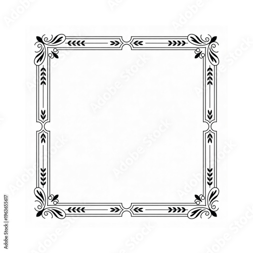 Elegant black filigree frame with ornate floral and arrow details