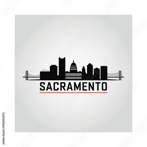 Sacramento skyline illustration with prominent bridge and city name