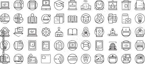 40 Line Icons, Business and Technology Symbols, Vector Graphics, Editable Elements