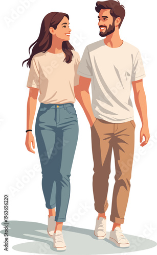 uomo e donna che camminano vicini ragazzo e ragazza o moglie e marito vettoriale