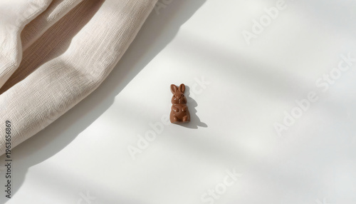 Chocolate bunny on a white background revealing the joy of Easter.