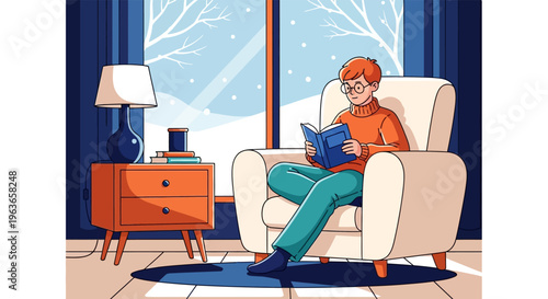 Woman relaxing in a cozy living room with a good book