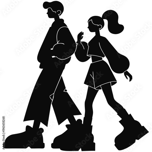 People silhouette of a young man and woman, probably a couple or husband and wife 