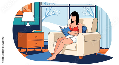 Woman relaxing with a book in a cozy living room setting